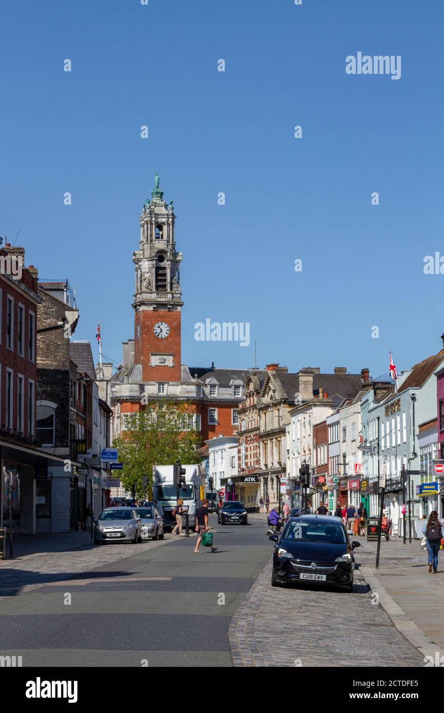 View up High Street towards Colchester Town Hall in Colchester, Essex, UK Stock Photo Alamy
