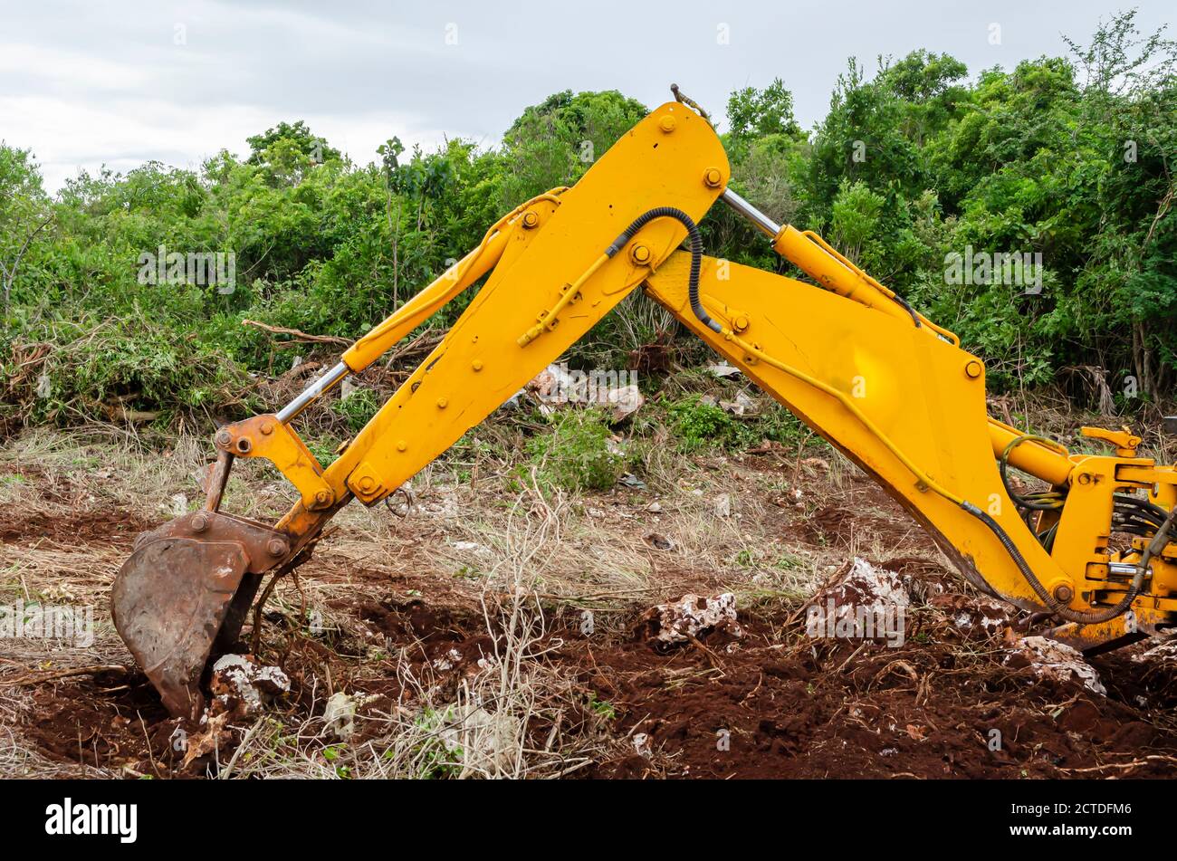 Backhoe Digging Dirt Stock Photo
