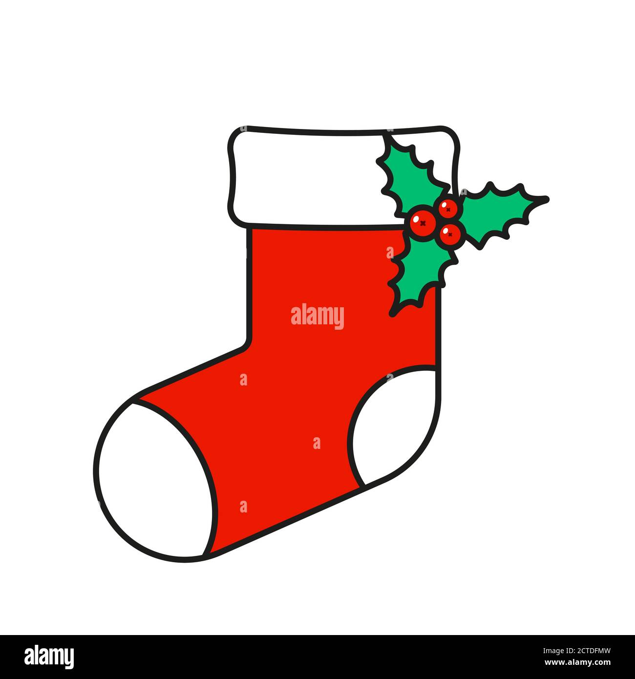 Christmas sock with mistletoe isolated on white Stock Vector