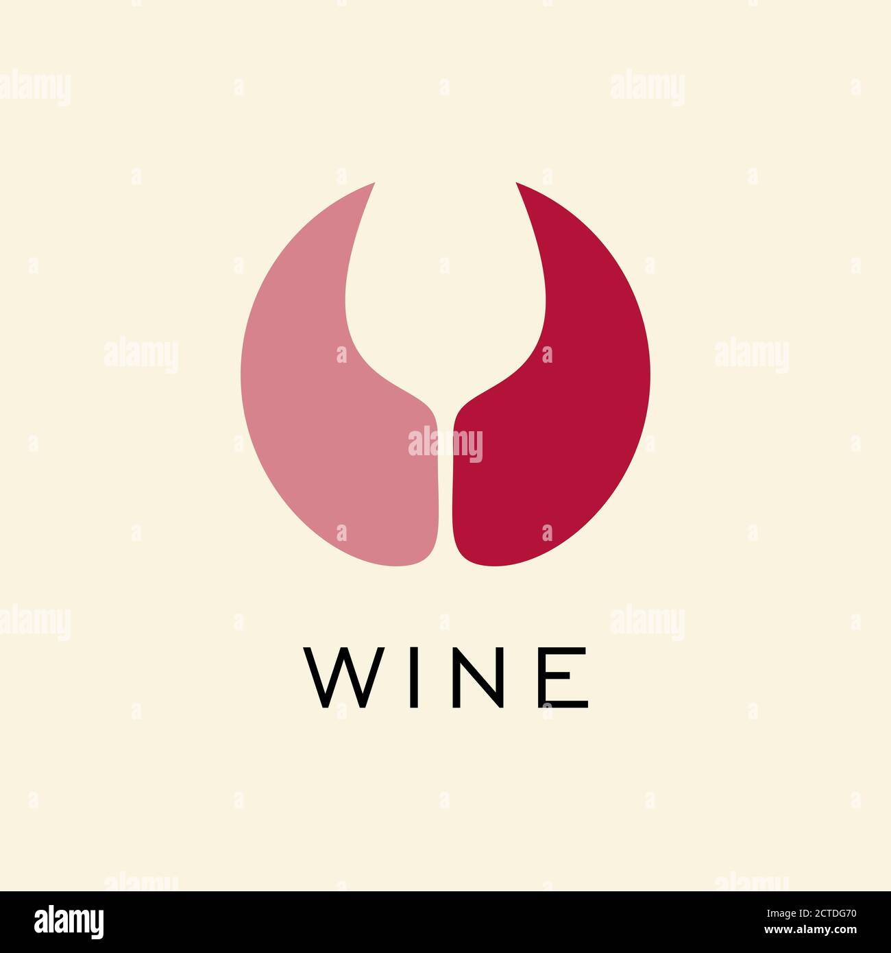 Round Logo for red and rose wine. Circle with negative space wine glass, wine cellar logotype concept. Stylish icon for wine graphic. Vector emblem. Stock Vector