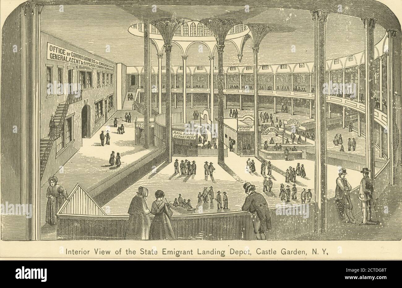 Interior view of the State Emigrant Landing Depot, Castle Garden, N.Y, still image, Prints, 1861 - 1880 Stock Photo