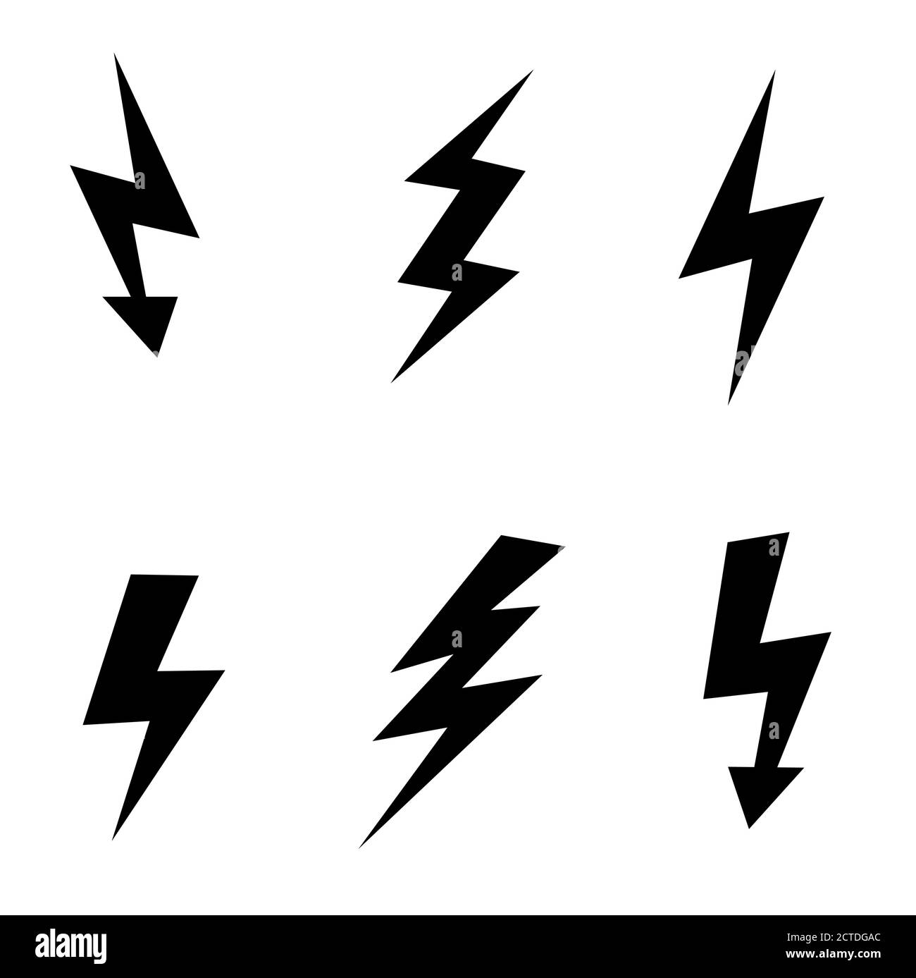 Vector set icons black Lightning bolt. collection of Thunder Icons with lightning. Electricity danger thunder. Lighting Flash isolated. Stock Vector