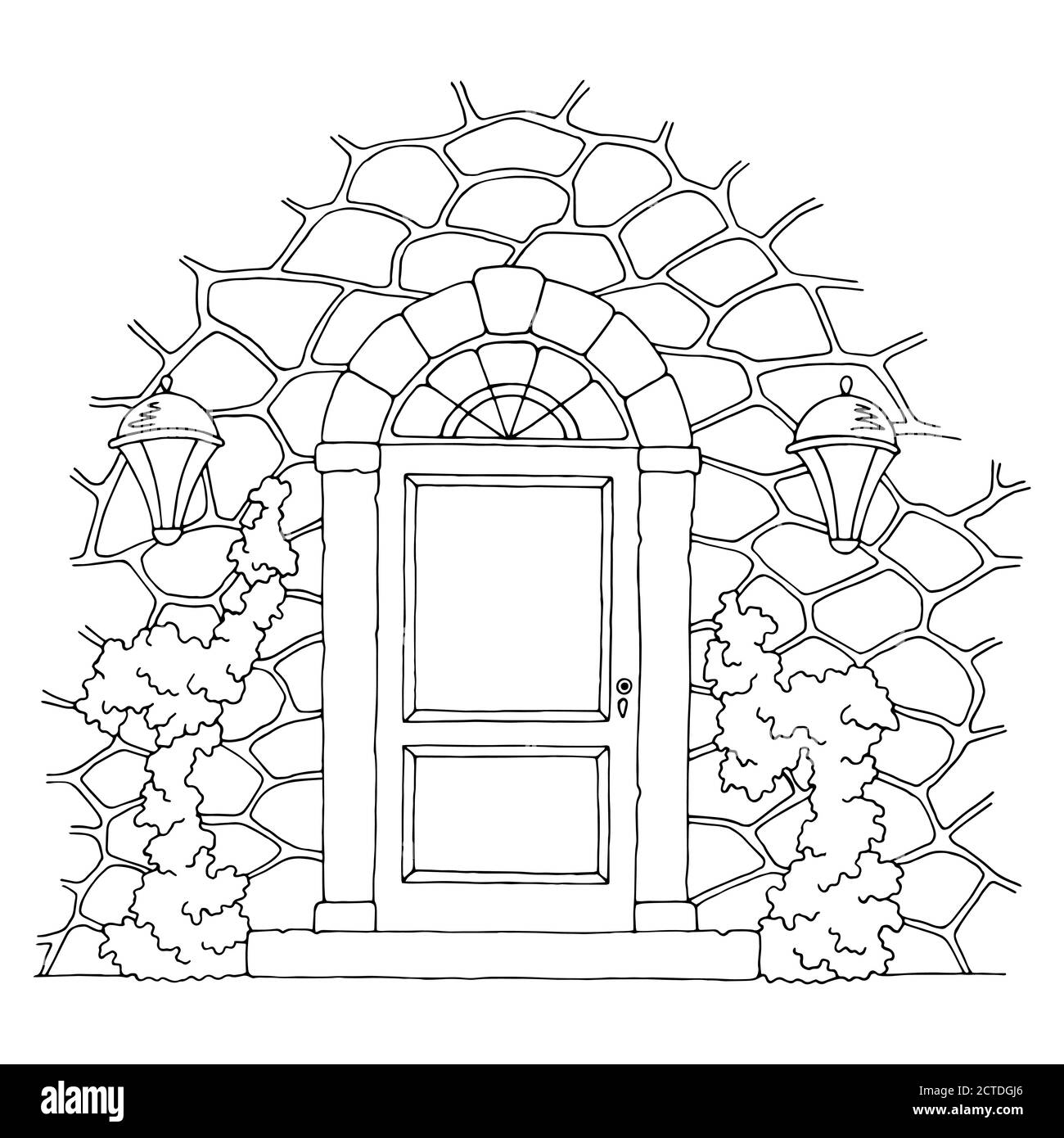 Entrance door graphic black white sketch illustration vector Stock Vector