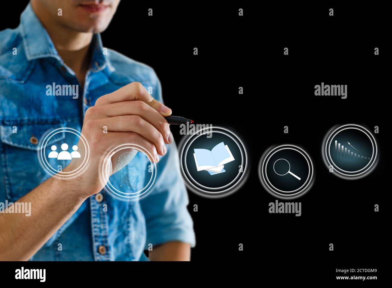 hand pressing learning word button. business concept. e learning Stock Photo