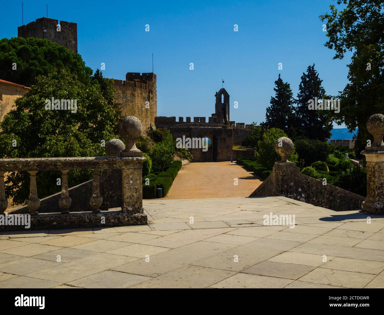 Exterior view of Templar castle and the Convent of the Order of Christ, Tomar, Portugal Stock Photo