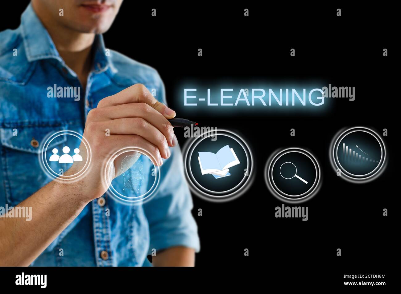 hand pressing learning word button. business concept. e learning Stock Photo