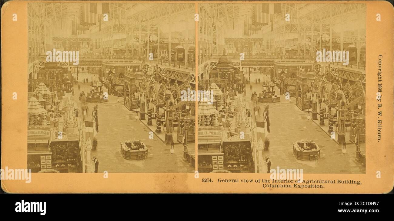 General view of the interior of Agricultural building, Columbian Exposition., still image, Stereographs, 1893, Kilburn, B. W. (Benjamin West) (1827-1909 Stock Photo