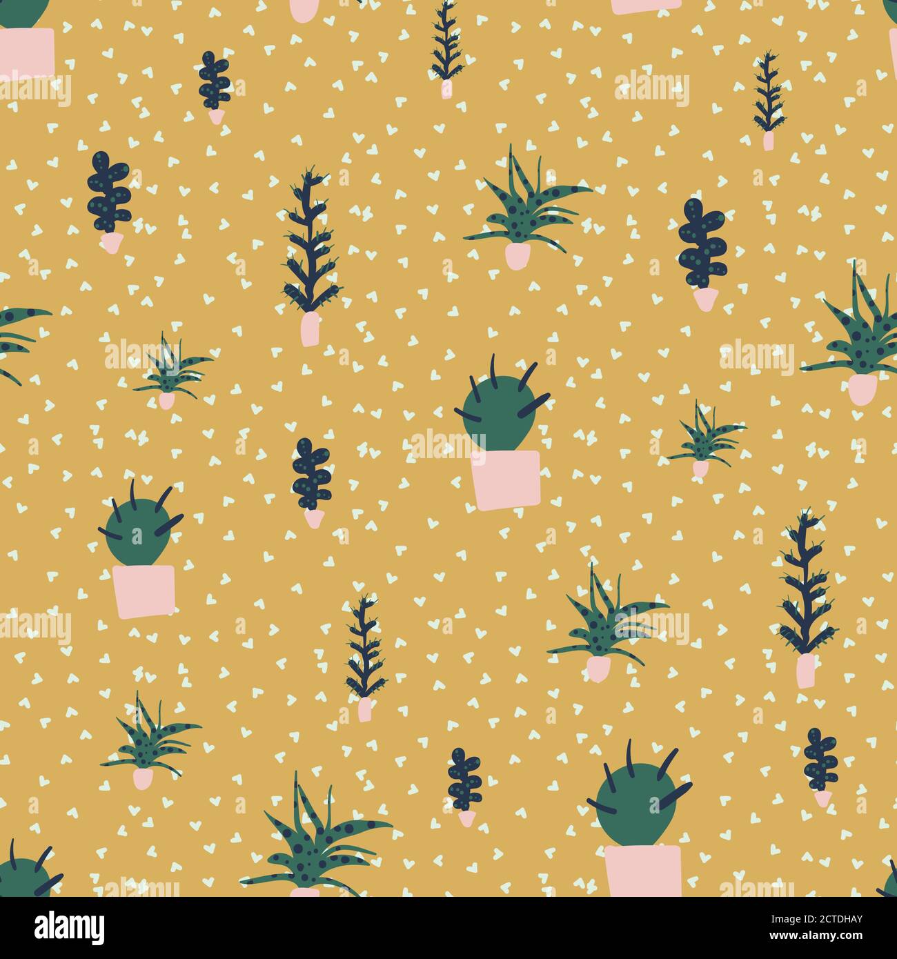 potted cacti plants seamless vector pattern Stock Vector