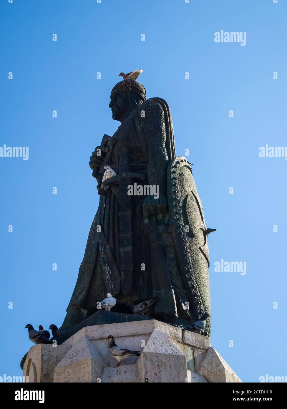 D. Gualdim Pais bronze statue, a templar master of Christ Order, Tomar, Portugal Stock Photo