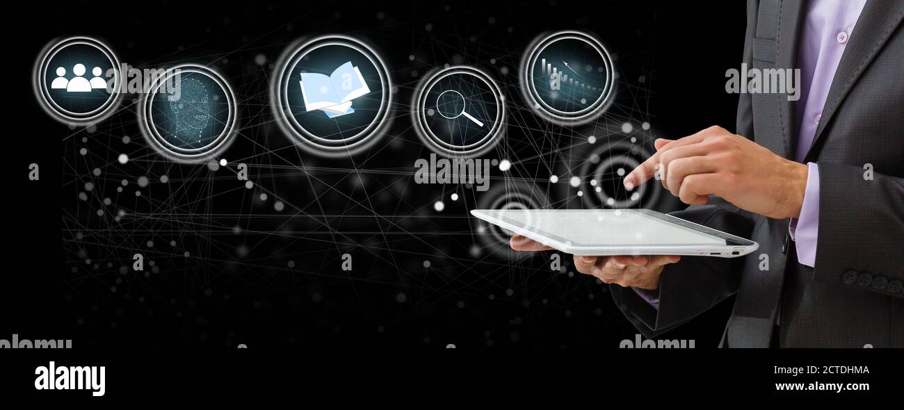 Businessman focused on case study. study online, e learning Stock Photo