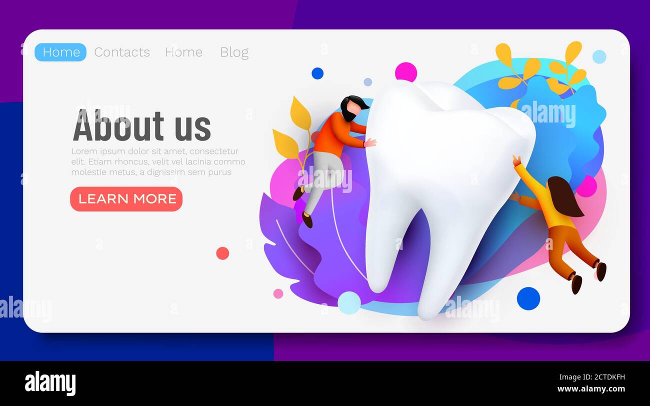 People flying around big tooth. Dental clinic. Teeth care.  page