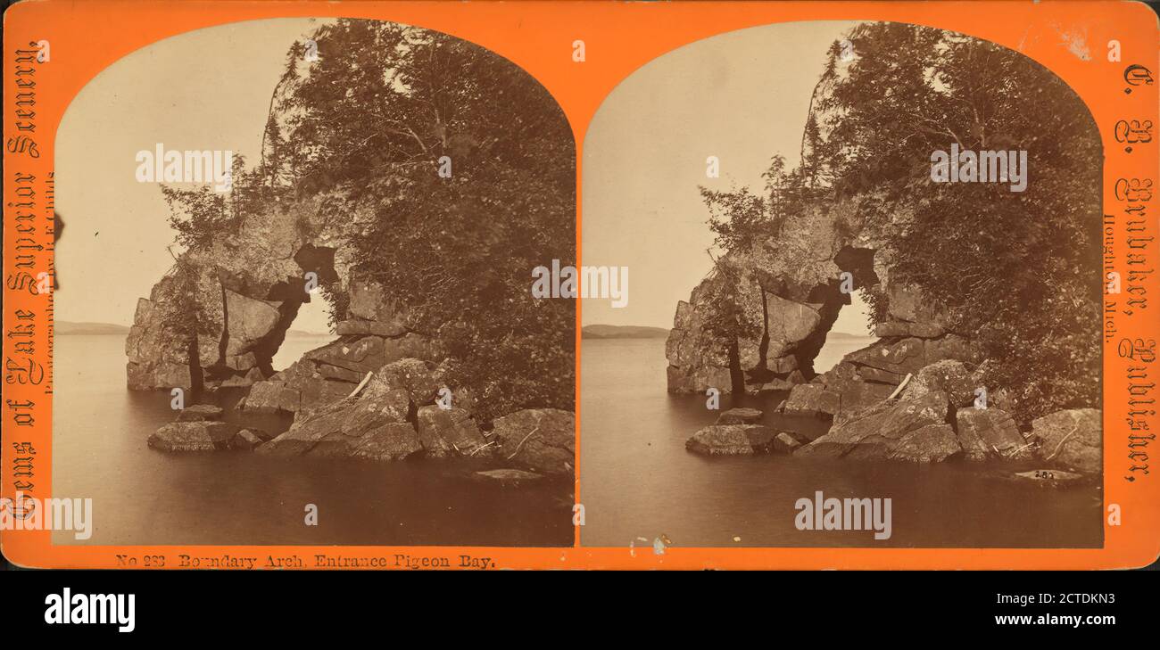 Boundary arch, entrance Pigeon Bay., still image, Stereographs, Childs, B. F. (Brainard F.) (ca. 1841-1921 Stock Photo