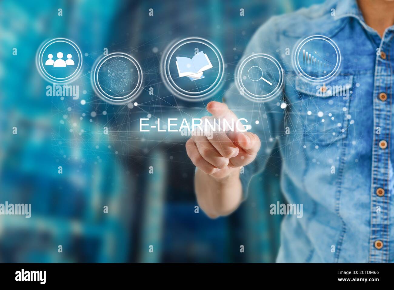 hand pressing learning word button. business concept. e learning Stock Photo