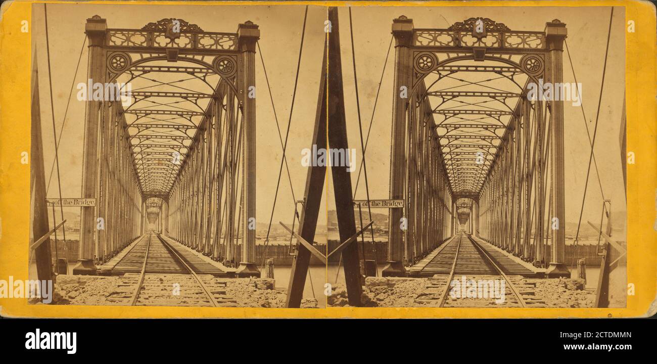 View of the iron bridge spanning the Mississippi bet. Dubuque and Duluth., still image, Stereographs, 1850 - 1930, Root, Samuel (1819-1889 Stock Photo