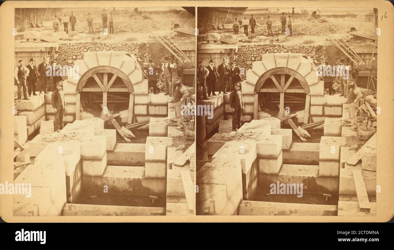 Boston water works, Sudbury River Conduit, Nov. 6th, 1876, Division 1, Section 1, gatehouse showing inlet arch to conduit., still image, Stereographs, 1876, Barritt, W. H. (William Henry) (1848-1920 Stock Photo