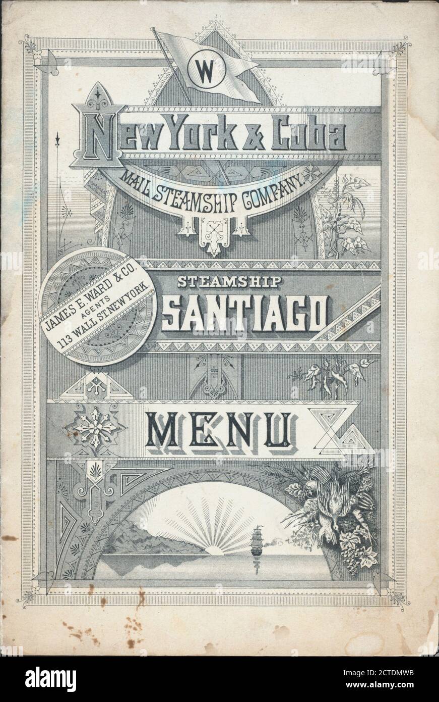DINNER held by MAIL STEAMSHIP COMPANY at SANTIAGO TO CIENFUEGOS (SS.), still image, Menus, 1883 Stock Photo