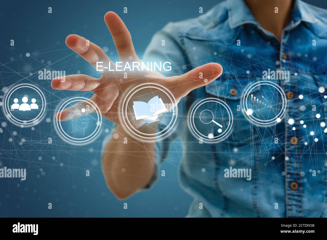 hand pressing learning word button. business concept. e learning Stock Photo