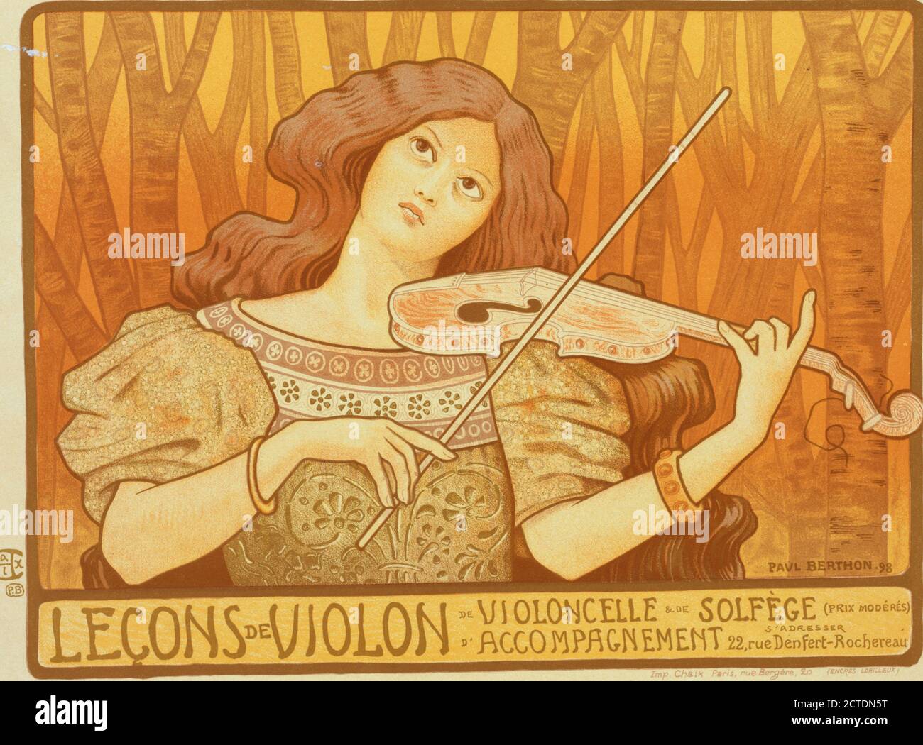 Affiche pour 'Leçons de Violon'., text, Prints, 1899, Berthon, Paul (1872-1909 Stock Photo