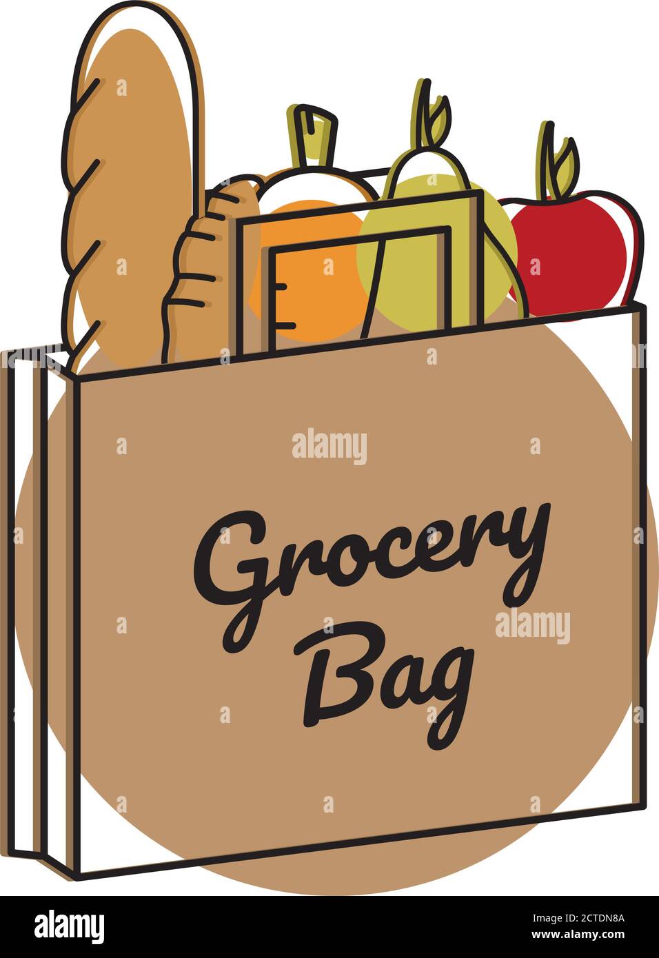 Grocery bag icon with foods and beverages - Vector Stock Vector Image ...