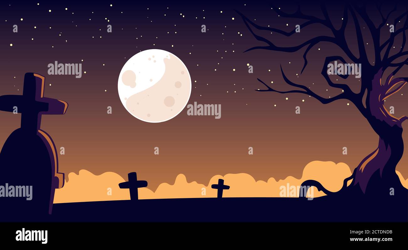 halloween background with spooky graveyard vector illustration design ...
