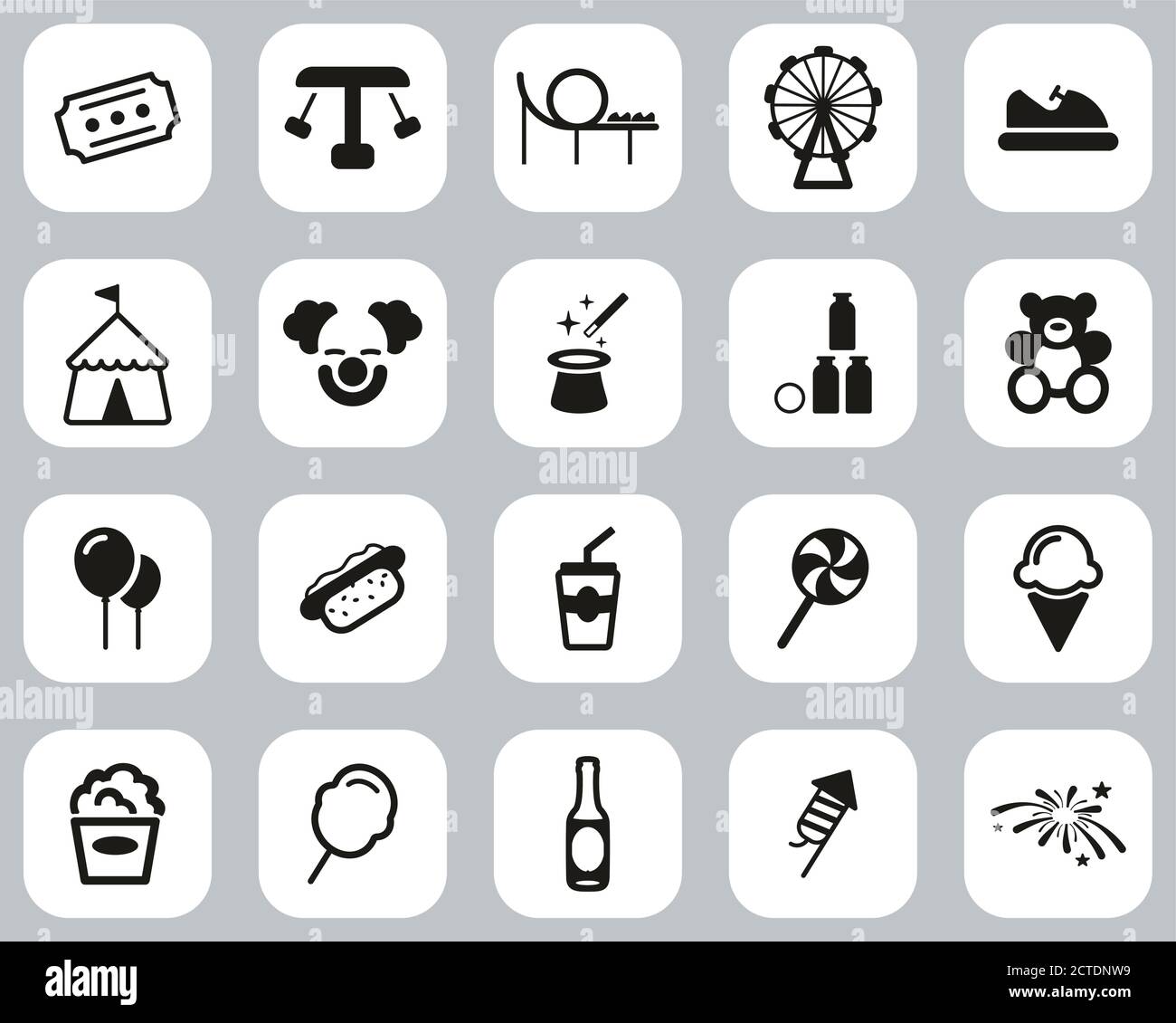Amusement Park Icons Black & White Flat Design Set Big Stock Vector ...