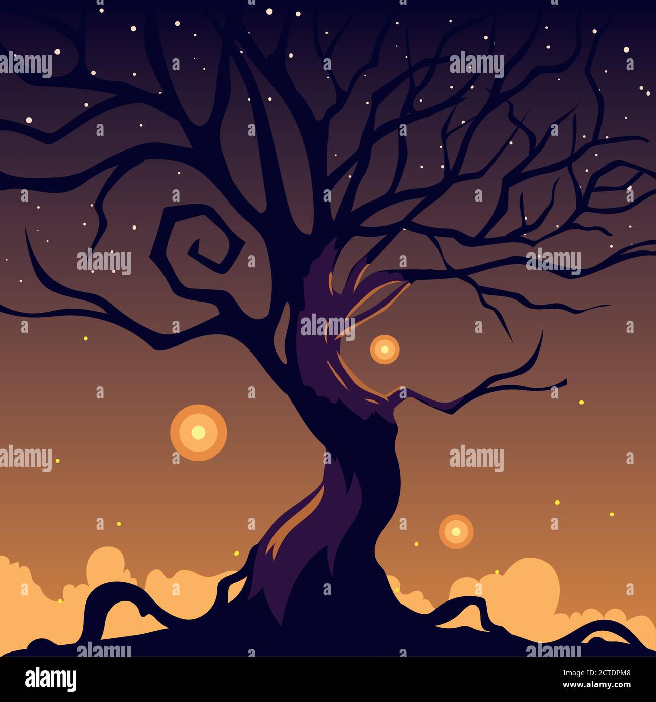 halloween dark night background with an scary tree vector illustration ...