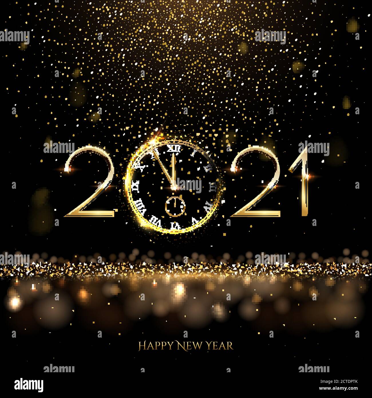 Happy new year clock countdown background. Gold glitter shining in ...