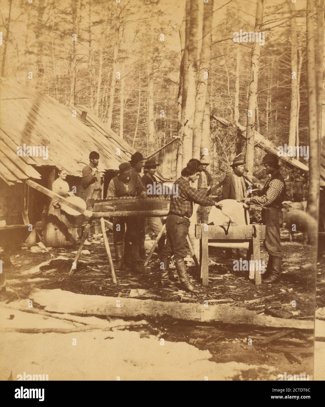 Camp at noon at Thomas Foster's., Saws, Grinding wheels, Loggers