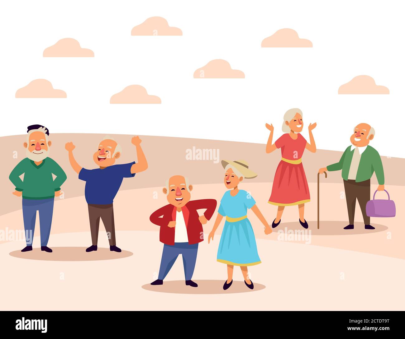 old people active seniors characters in the camp scene vector illustration design Stock Vector