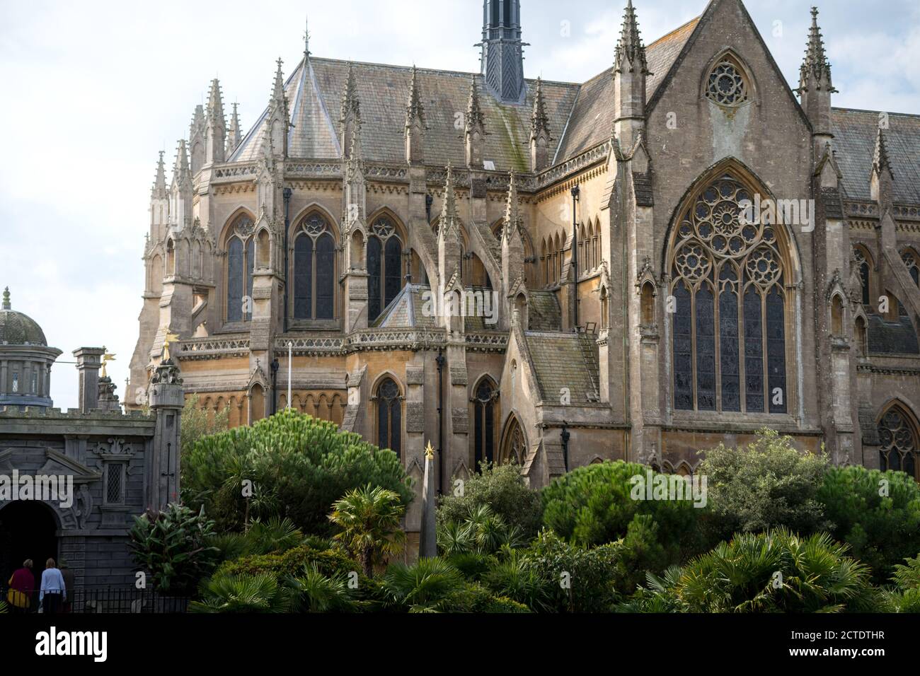 Arundel Cathedral church of our lady and St Philip Howard in West Sussex, England. Summer 2020 flowers blooming. Stock Photo