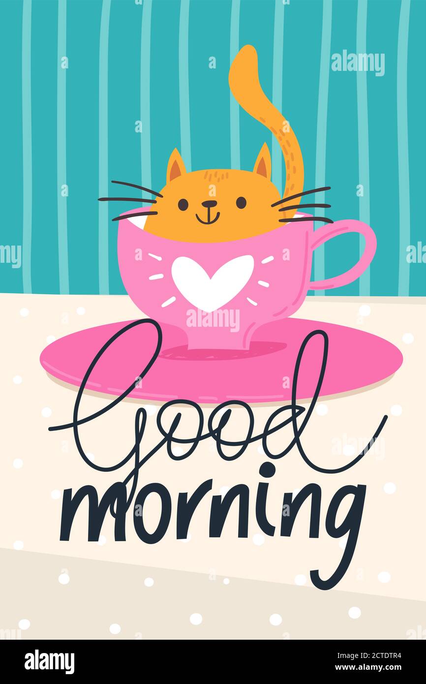 Trendy poster with funny hand drawn cat and good morning quote Stock Vector  Image & Art - Alamy