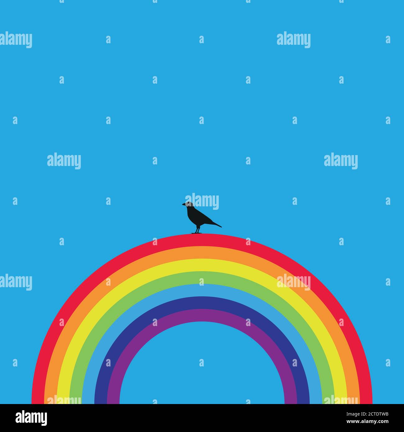 Bird sitting on rainbow, flat vector illustration design Stock Vector