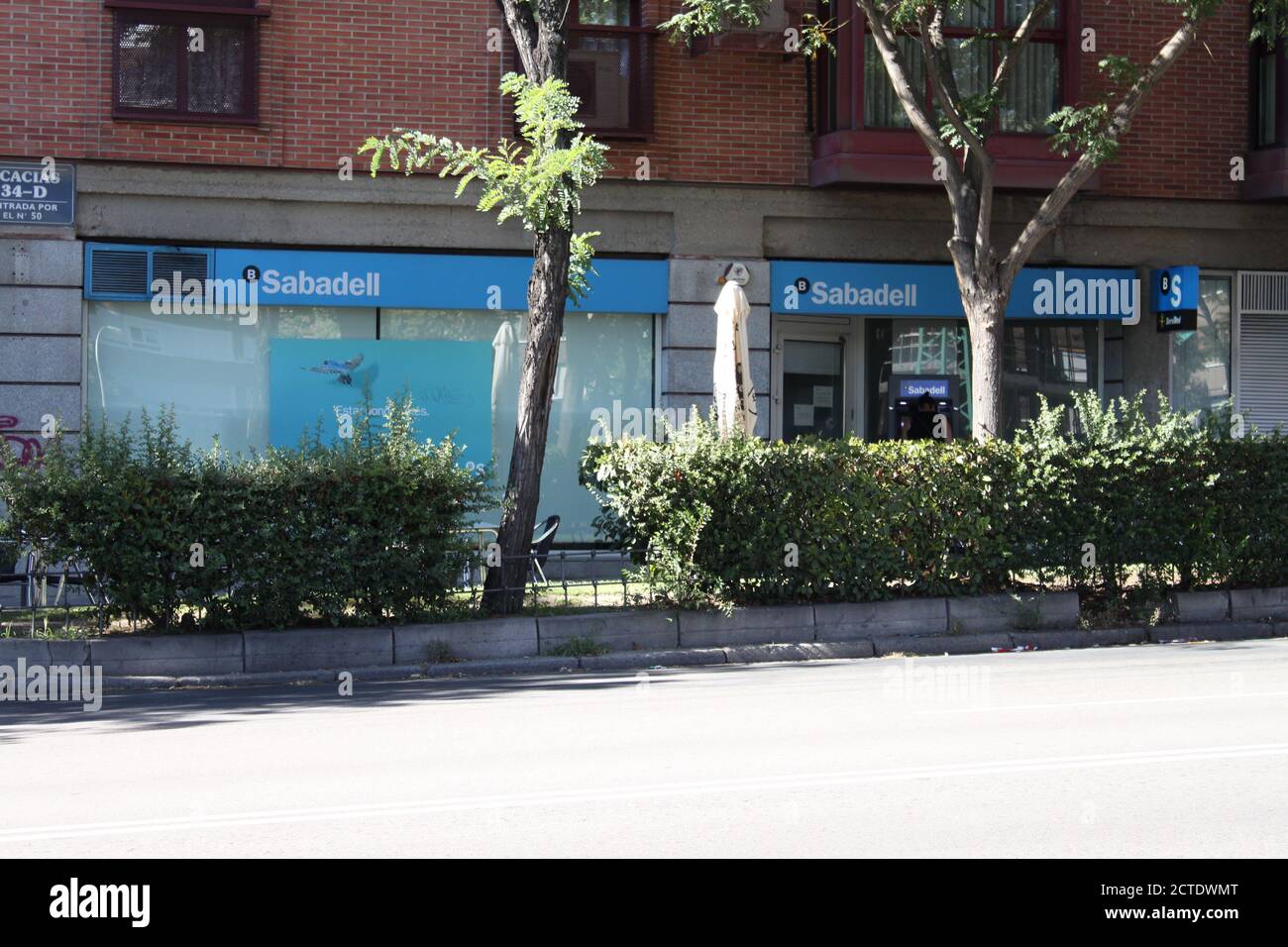 Banco Sabadell branch in Madrid (Spain). Banco Sabadell has risen on the stock market in recent sessions thanks to rumors of new bank mergers. Stock Photo