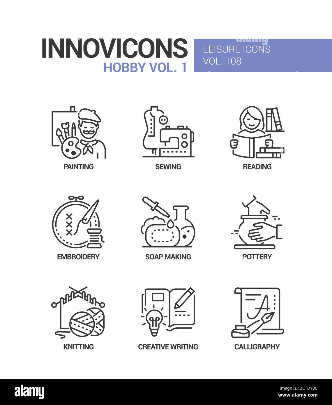 Hobby and activities - line design style icons set Stock Vector Image ...