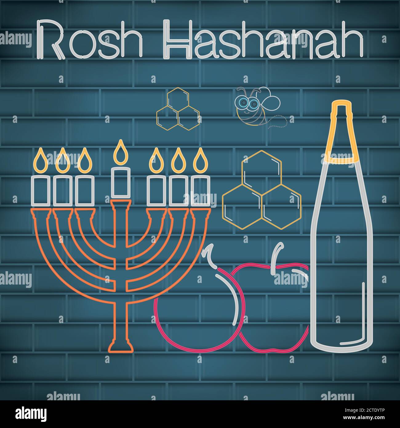 Rosh Hashanah neon poster with a menorah Vector Stock Vector Image