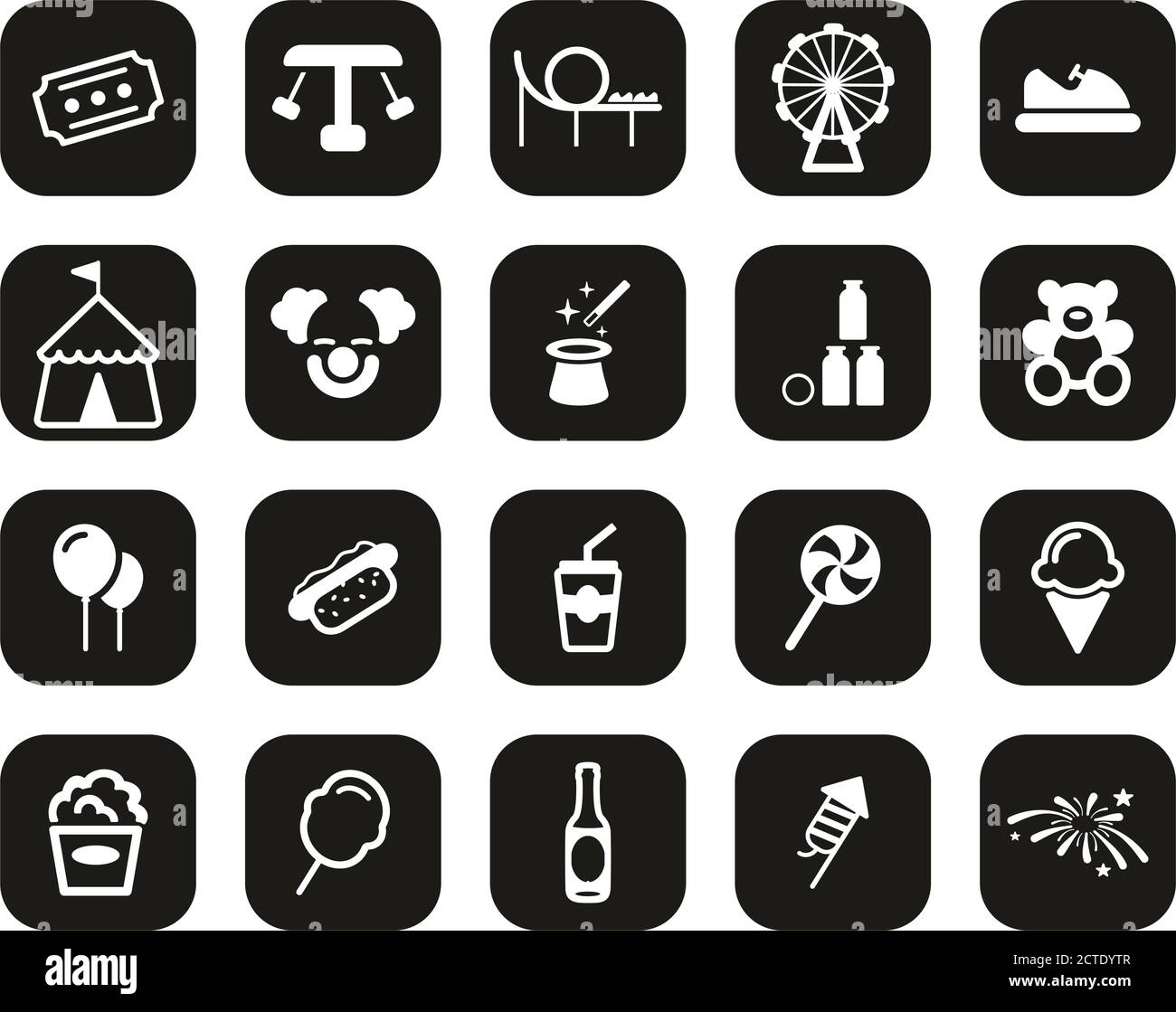 Amusement Park Icons White On Black Flat Design Set Big Stock Vector ...