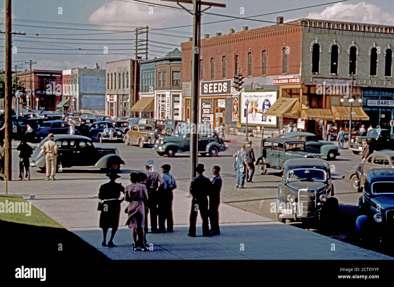 Nebraska feed and seed store Photo shows a 1935 Ford parked in the