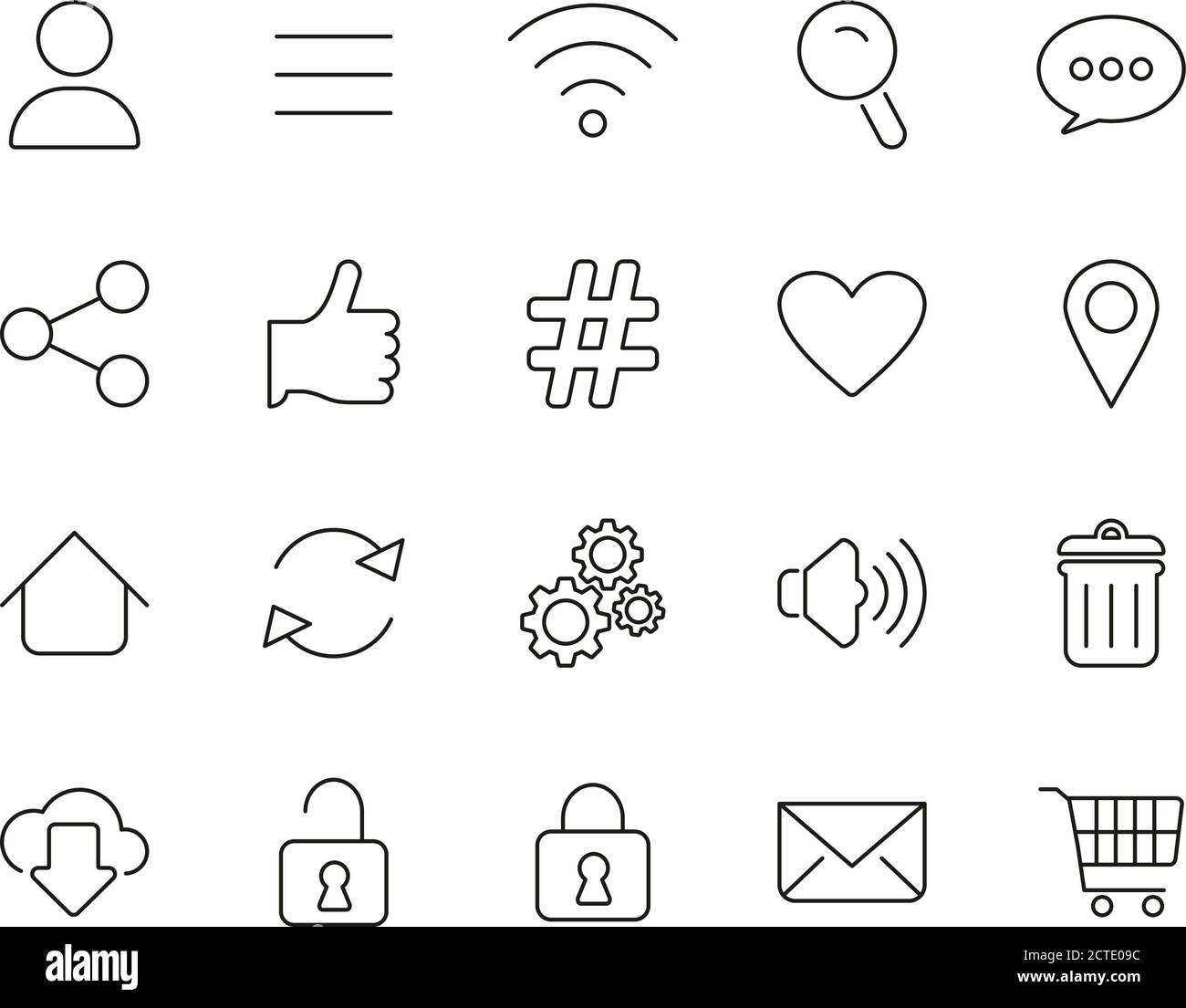 App Menu Icons Thin Line Set Big Stock Vector
