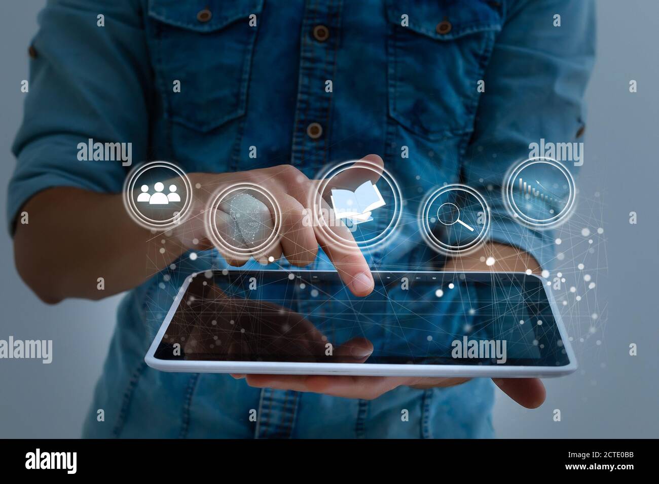 Businessman focused on case study. study online, e learning Stock Photo