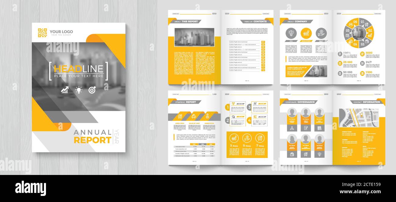 Corporate Annual Report with a cover. Brochure, Folder, Presentation, Leaflet. A4 format. Stock Vector
