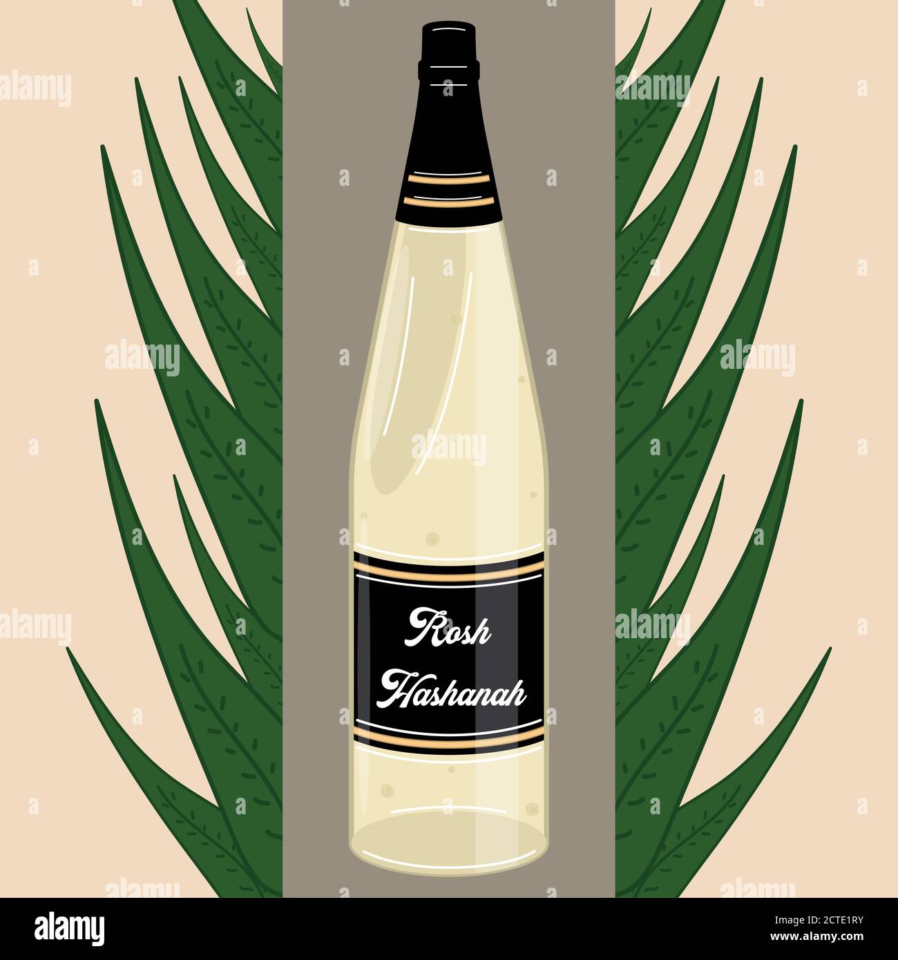 Rosh Hashanah celebration poster with a white wine bottle Vector