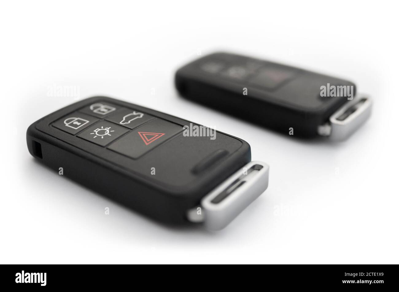 Remote locking car key fobs Volvo One in focus the other out of