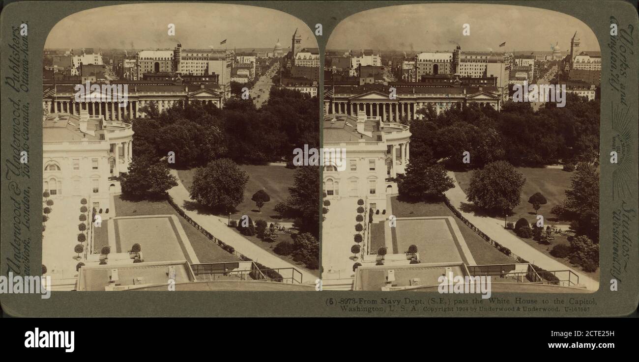 From Navy Dept. (s.-e.), past the White House to the Capitol, Washington, U.S.A., Underwood & Underwood, White House (Washington, D.C.), 1904, Washington (D.C Stock Photo