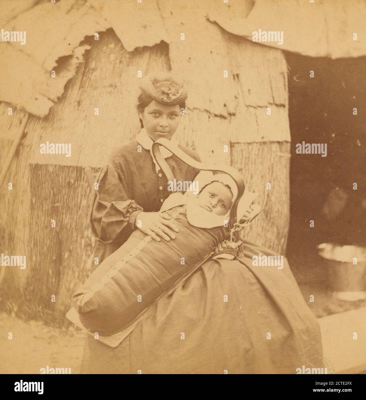 Indian mother and child., ca. 187-, Children, Indians of North America, Mothers, Michigan, Superior, Lake Stock Photo