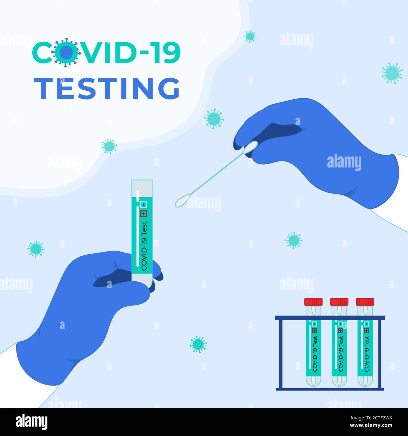 COVID-19 testing. Tubes with saliva sample. Coronavirus test. Stock Vector