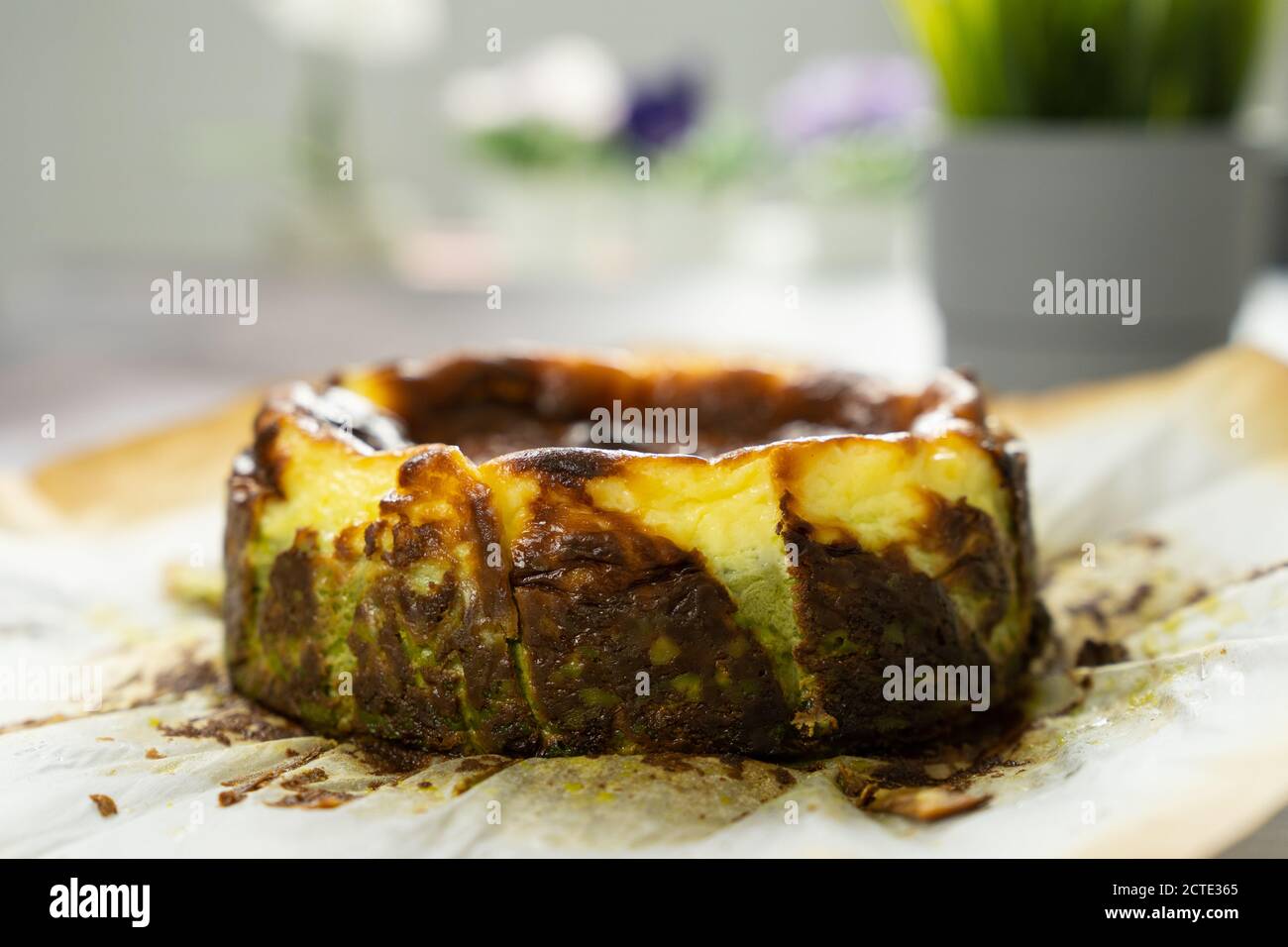 Matcha basque burnt cheesecake Stock Photo