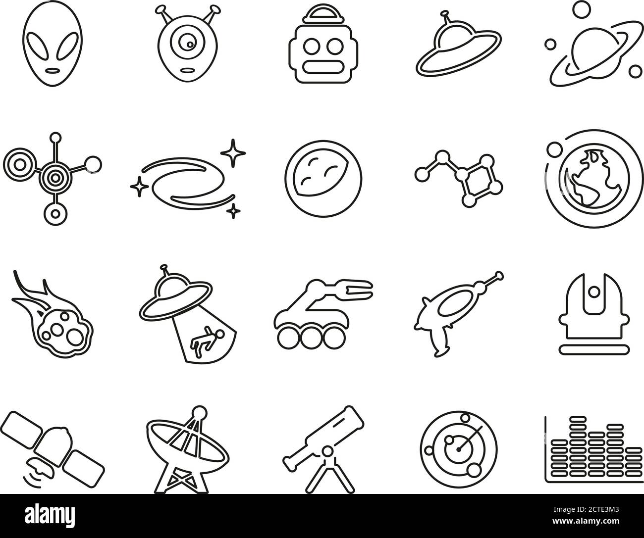 Alien Or Extraterrestrial Icons Thin Line Set Big Stock Vector
