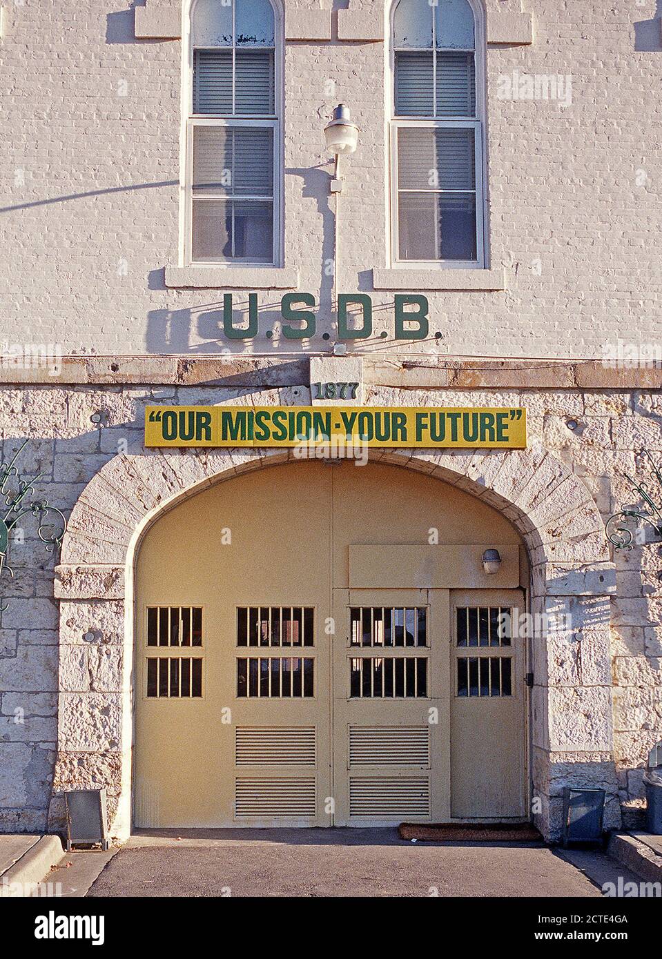 1977 - The main gate at the U.S. Disciplinary Barracks at Fort Leavenworth Stock Photo