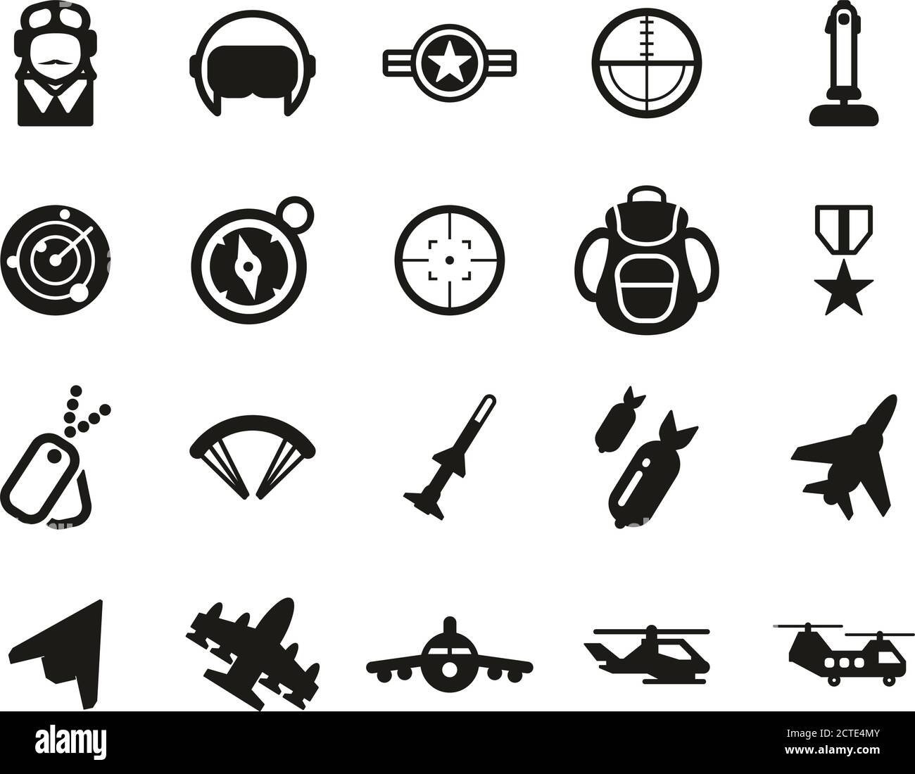 Air Force Icons Black & White Set Big Stock Vector