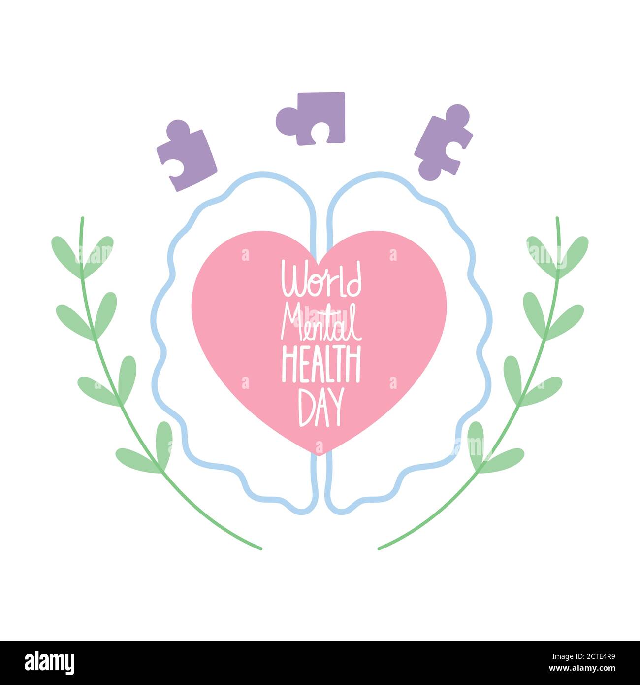 world mental health day, phrase in heart brain puzzles jigsaw pieces
